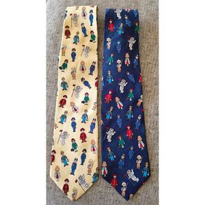 Lot of 2 Vintage Ballyhoo Future Leaders 100% Silk Men’s Neck Ties Cream Blue Ma